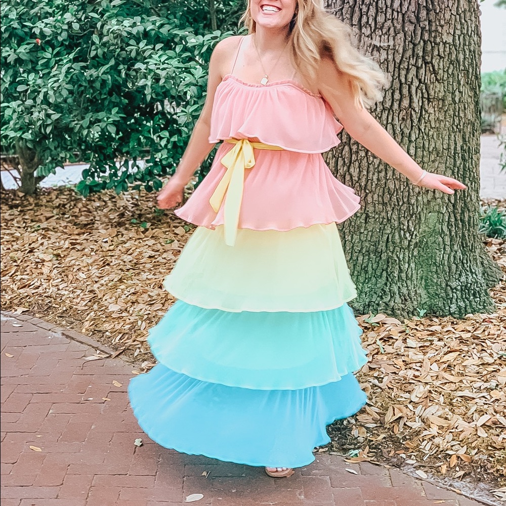 Tiered rainbow dress